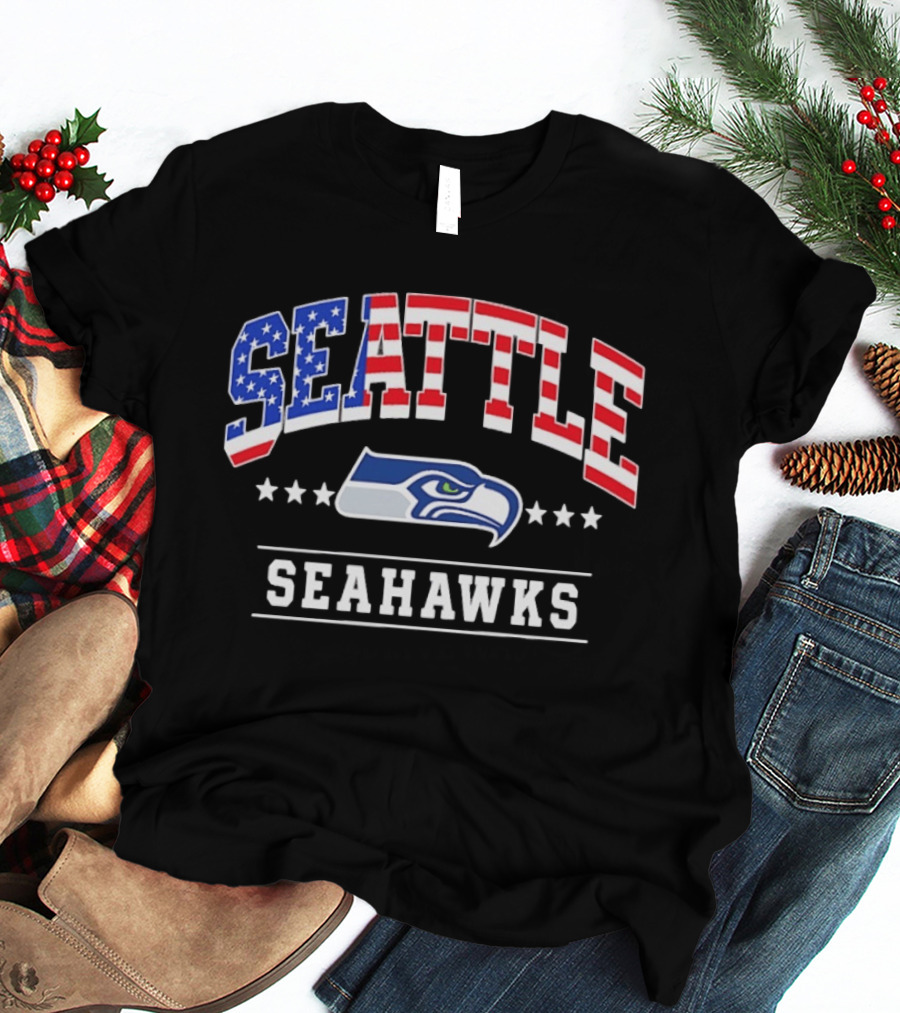 Seattle Seahawks 1776 2026 250 Years 4th Of July American Flag Stars USA T-Shirt