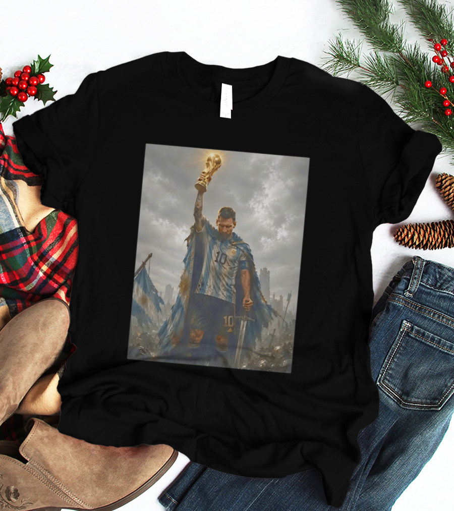 Lionel Messi Raising Trophy Argentina Number 10 Football Legend T-Shirt