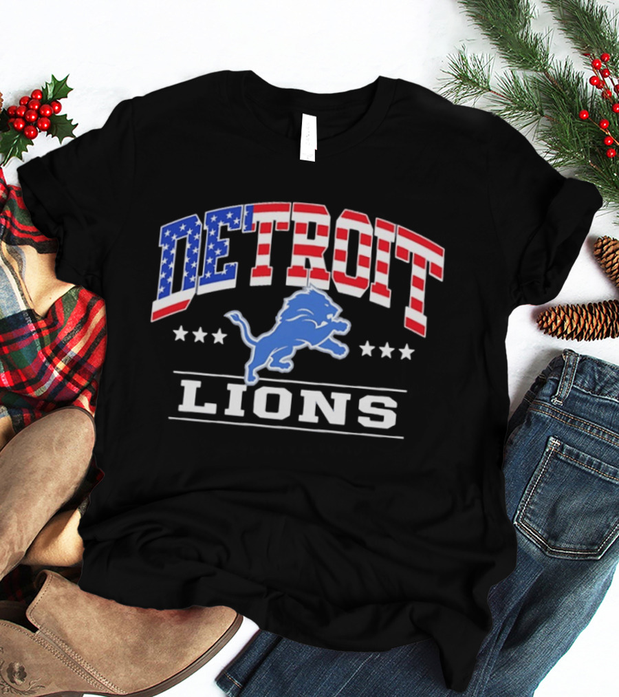 Detroit Lions 1776 2026 250 Years 4th Of July American Flag NFL Team Stars And Stripes T-Shirt