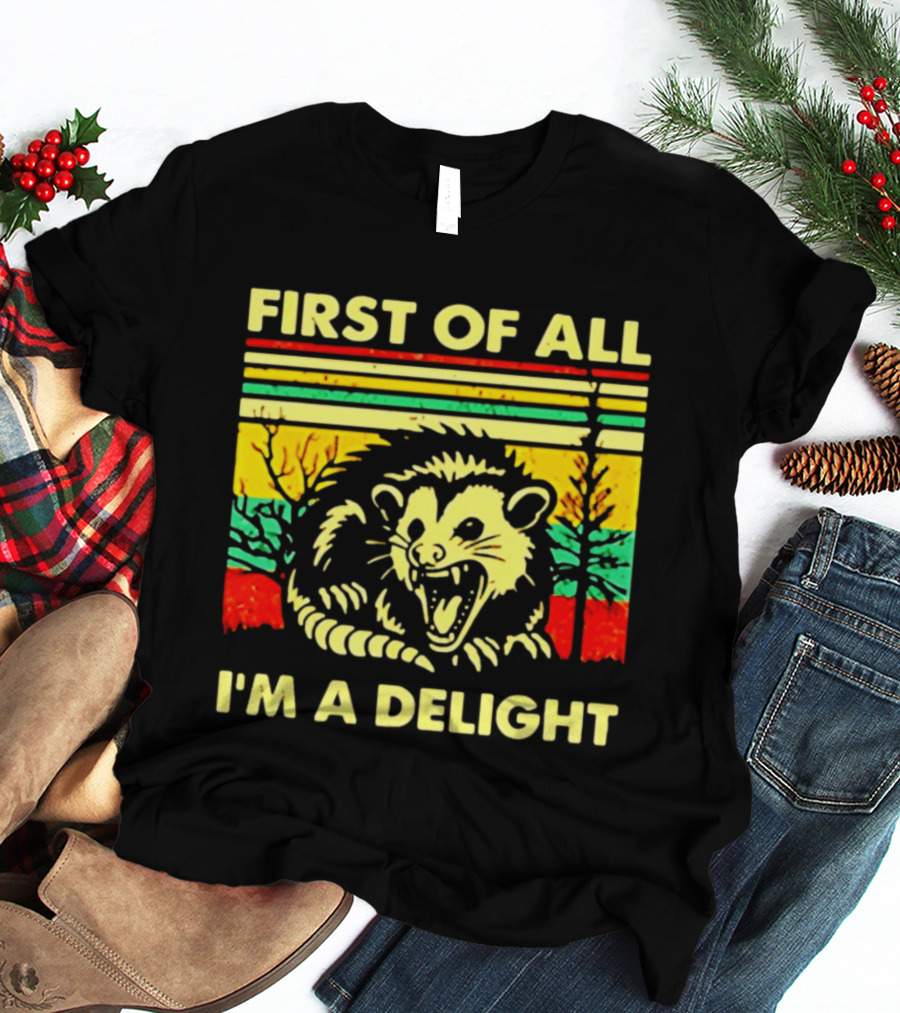 First Of All I'm A Delight Opossum Retro Stripes T-Shirt