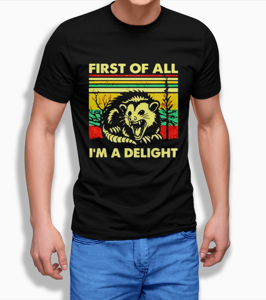 First Of All I'm A Delight Opossum Retro Stripes T-Shirt