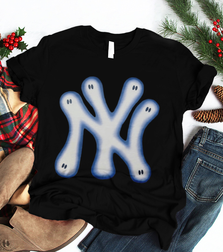 New York Yankees Ghostly Logo With Spooky Eyes T-Shirt
