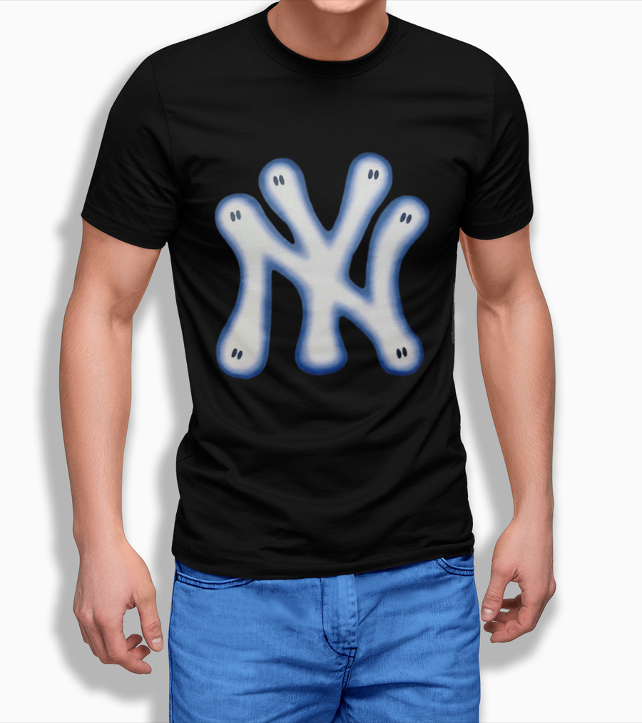 New York Yankees Ghostly Logo With Spooky Eyes T-Shirt
