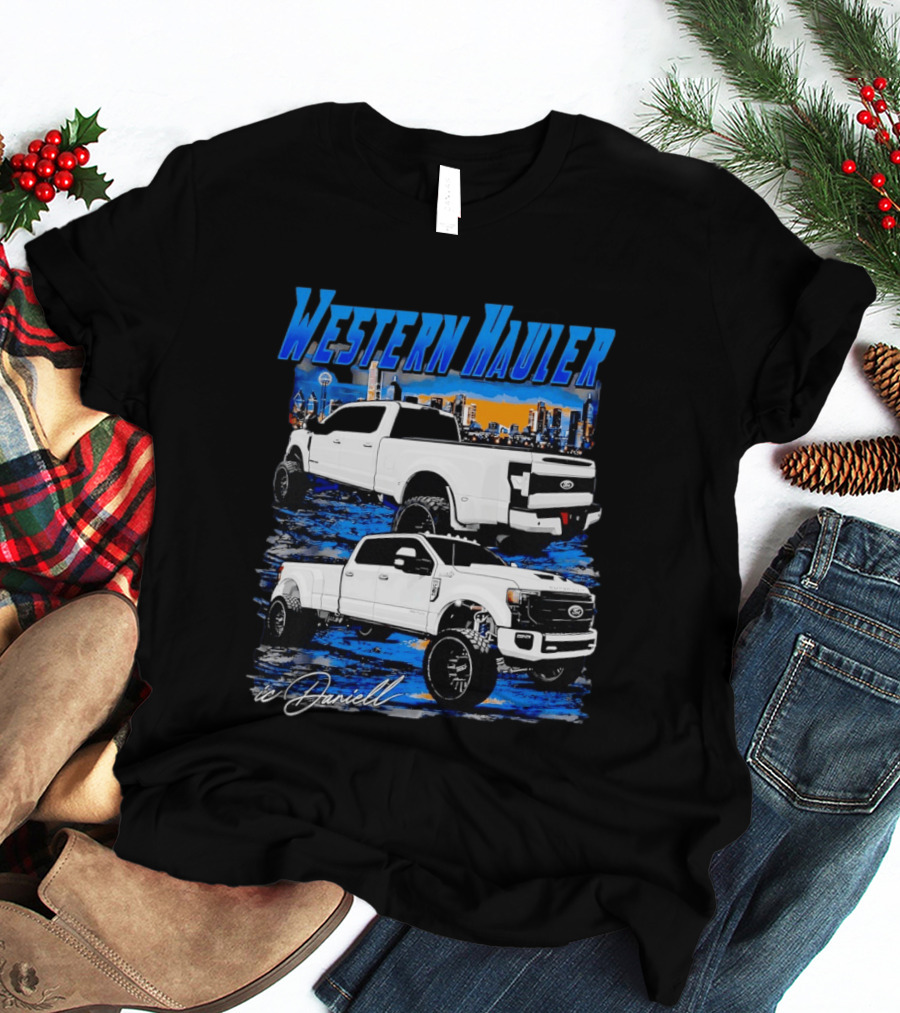Western Hauler Ford Truck City Skyline Art By Danielle T-Shirt