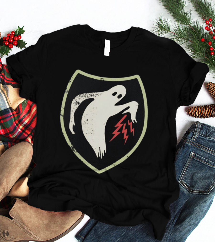 Ghost Reaching Lightning Bolts Shield T-Shirt