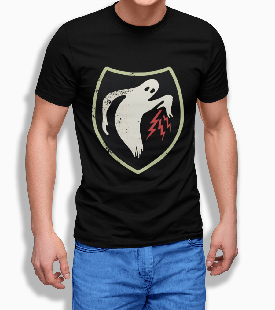 Ghost Reaching Lightning Bolts Shield T-Shirt