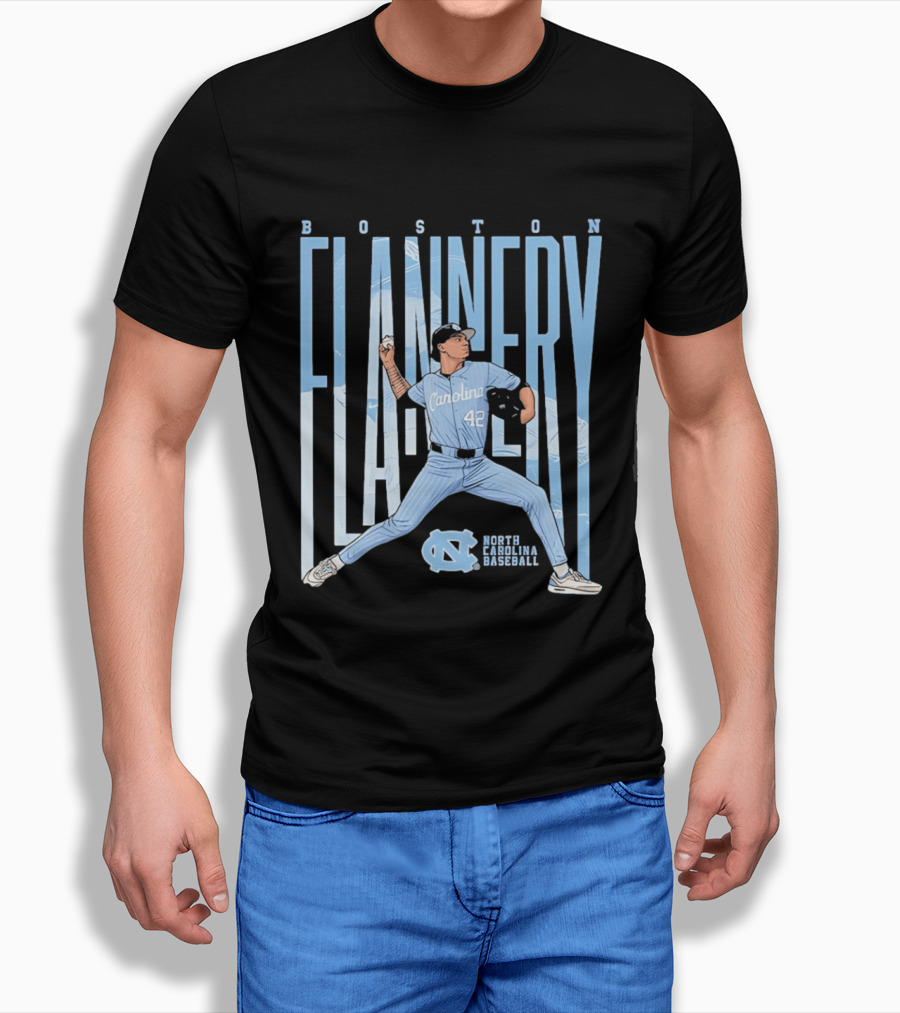 Boston Flannery North Carolina Tar Heels Baseball Carolina 42 T-Shirt