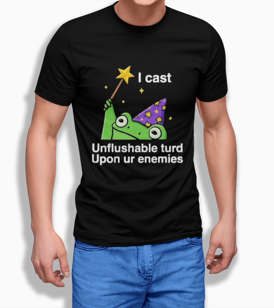 I Cast Unflushable Turd Upon Ur Enemies Frog Wizard Wand Stars Purple Hat T-Shirt