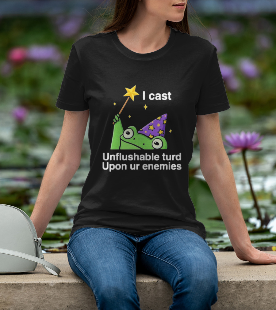 I Cast Unflushable Turd Upon Ur Enemies Frog Wizard Wand Stars Purple Hat T-Shirt