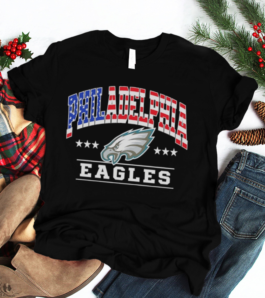 Philadelphia Eagles 1776 2026 250 Years 4th Of July American Flag Stars T-Shirt