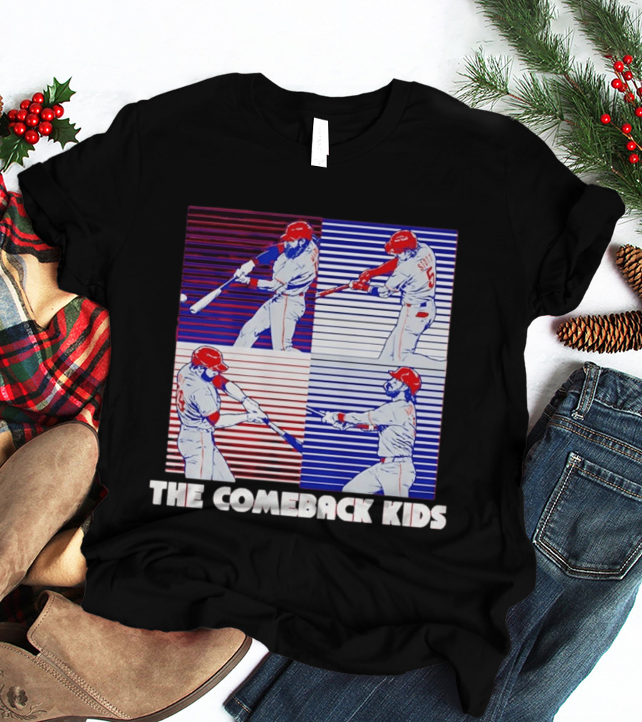 Philadelphia Phillies The Comeback Kids Striped Baseball Swinging Players T-Shirt