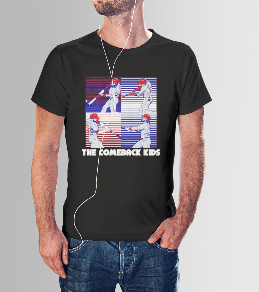 Philadelphia Phillies The Comeback Kids Striped Baseball Swinging Players T-Shirt