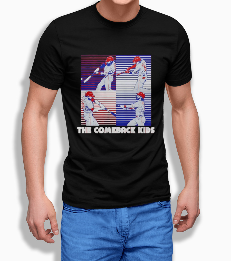 Philadelphia Phillies The Comeback Kids Striped Baseball Swinging Players T-Shirt