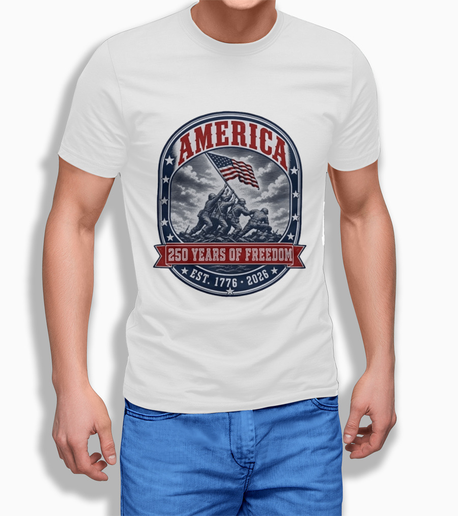 America 250 Years Of Freedom Iwo Jima Flag Raising Est 1776 2026 T-Shirt