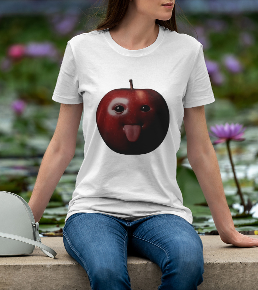 Apple Sticking Out Tongue Funny Fruit Face T-Shirt