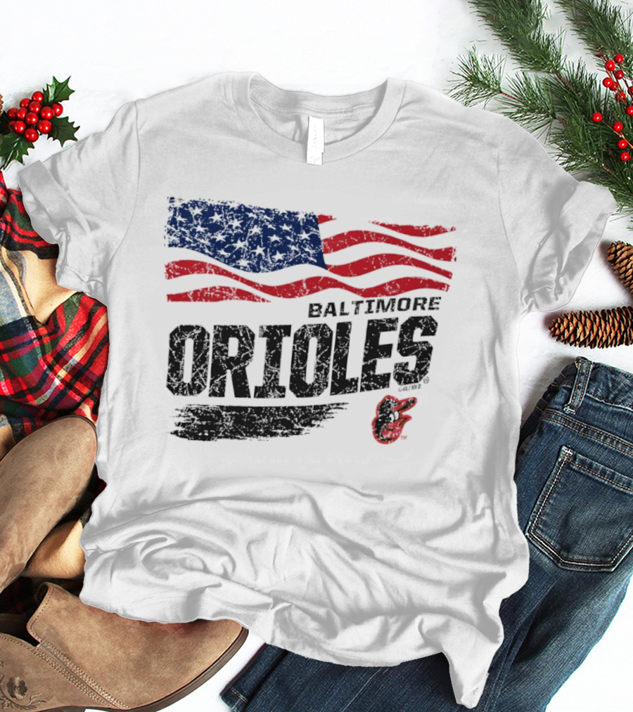 Baltimore Orioles 4th Of July Waving American Flag 250th Anniversary Celebration T-Shirt