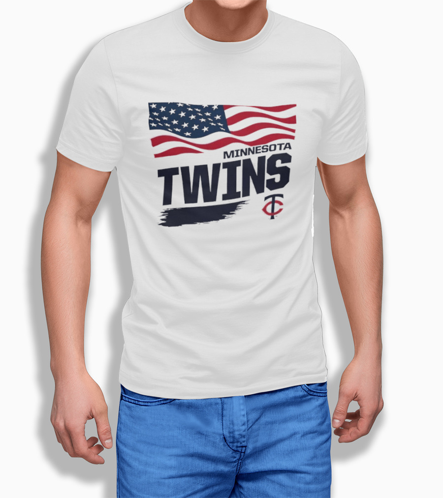 Minnesota Twins Waving American Flag MLB Team T-Shirt