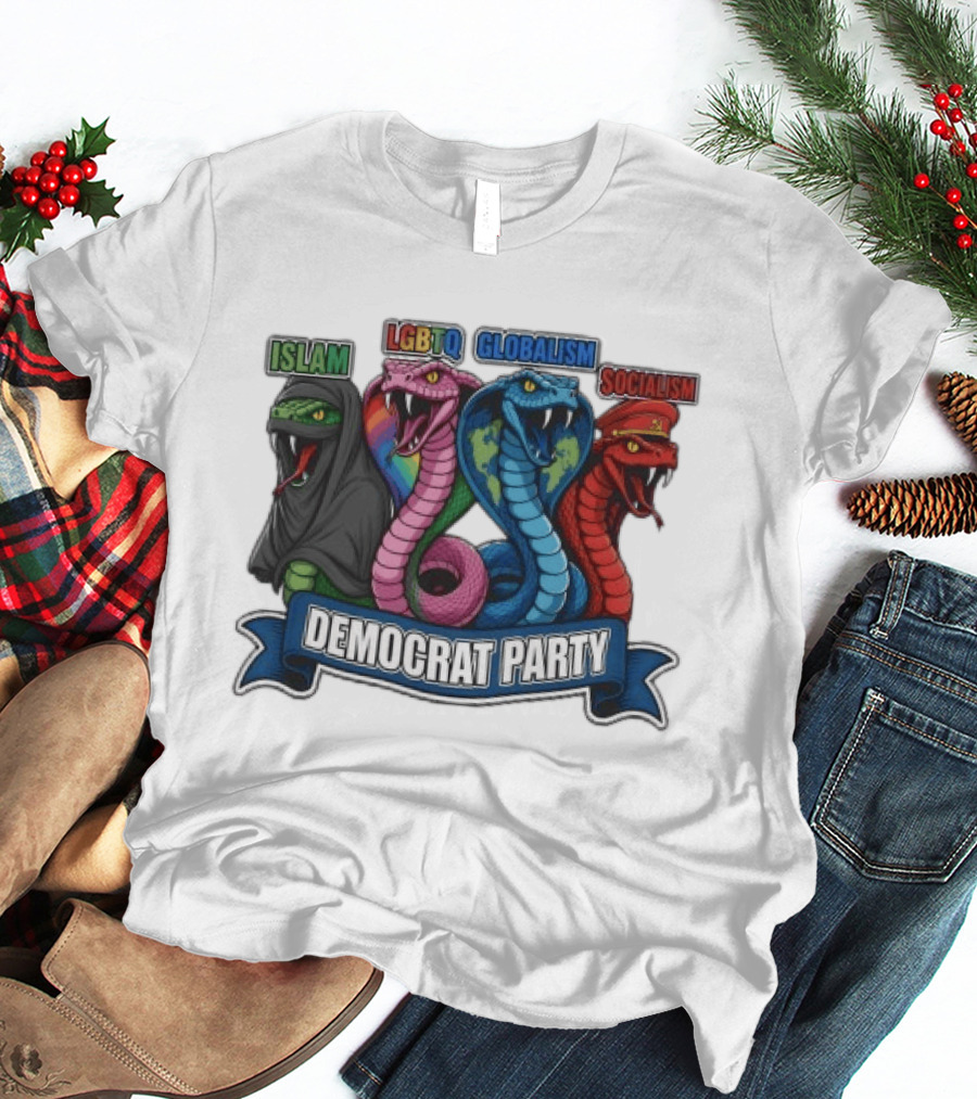 Islam LGBTQ Globalism Socialism Democrat Party Cobra Banner T-Shirt