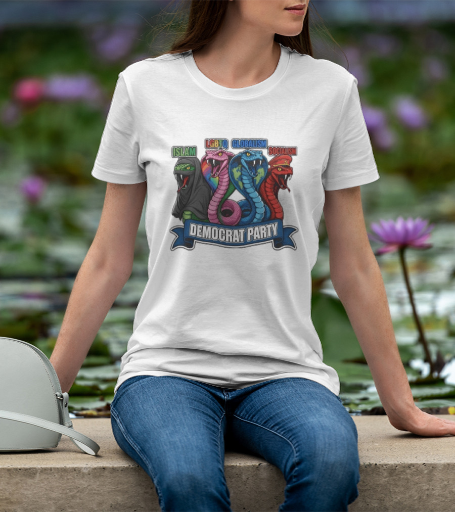 Islam LGBTQ Globalism Socialism Democrat Party Cobra Banner T-Shirt