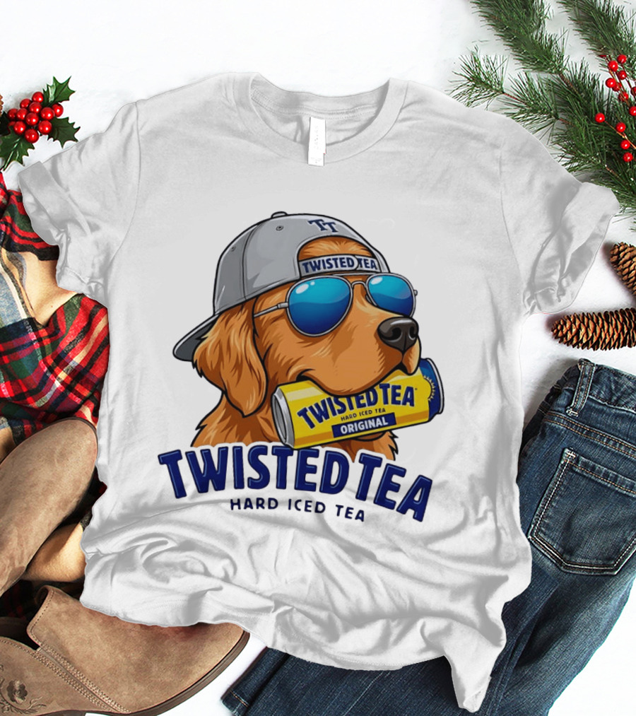 Twisted Tea Hard Iced Tea Golden Retriever With Can And Sunglasses T-Shirt