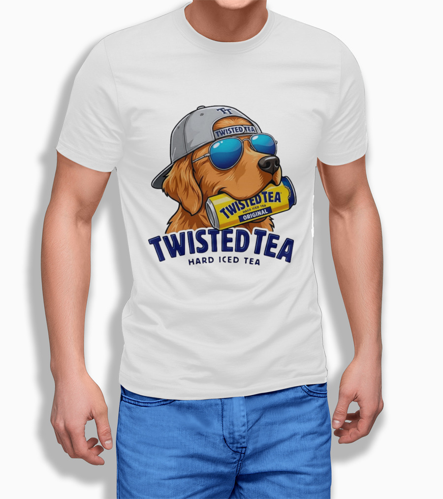 Twisted Tea Hard Iced Tea Golden Retriever With Can And Sunglasses T-Shirt