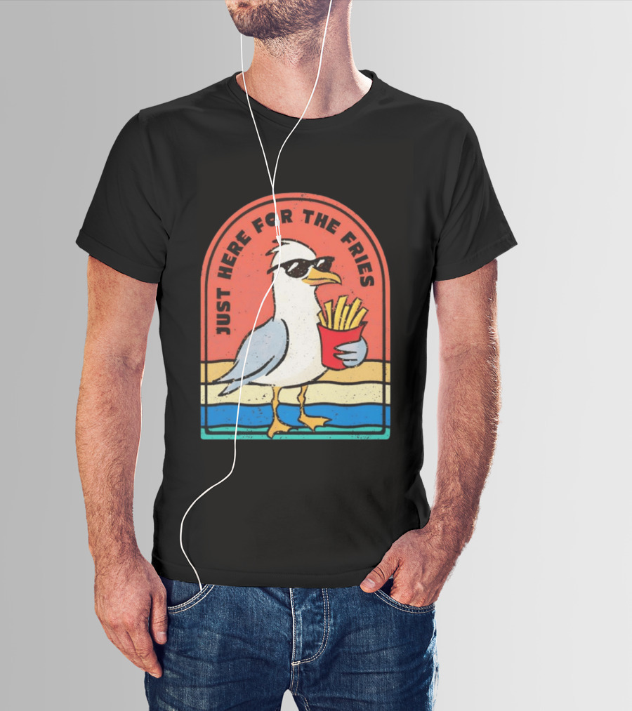 Just Here For The Fries Seagull With Sunglasses And French Fries T-Shirt