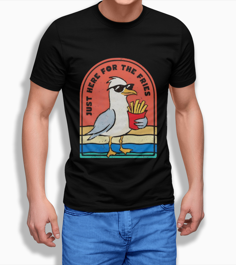 Just Here For The Fries Seagull With Sunglasses And French Fries T-Shirt