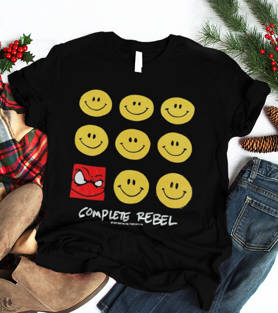 Complete Rebel Smiley Faces Red Square T-Shirt