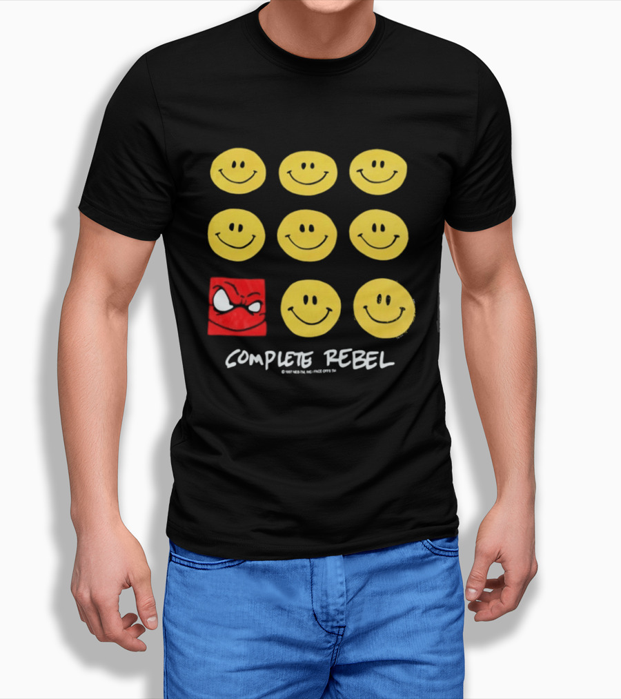 Complete Rebel Smiley Faces Red Square T-Shirt