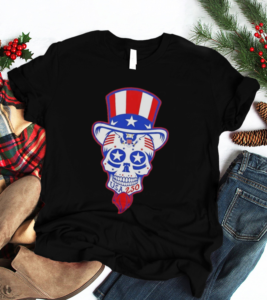 Uncle Sam Skull Stars Stripes USA 250 Patriotic T-Shirt