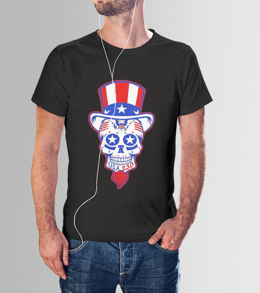 Uncle Sam Skull Stars Stripes USA 250 Patriotic T-Shirt