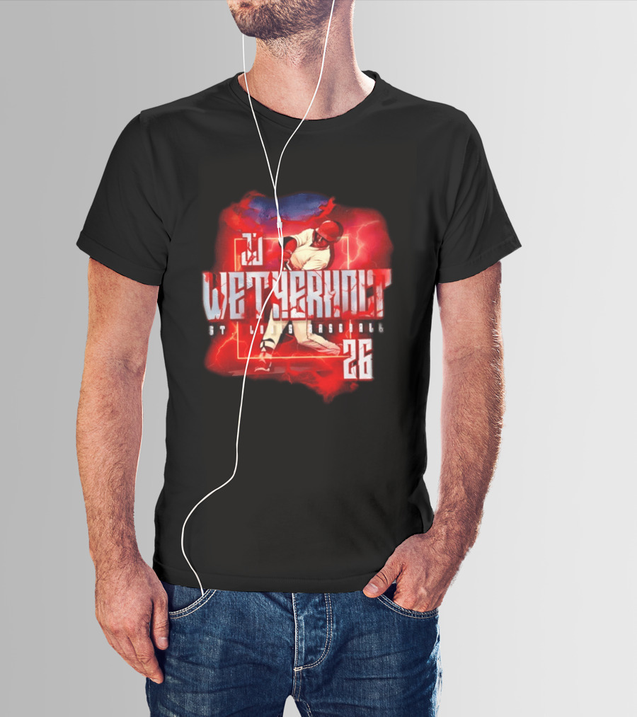 JJ Wetherholt 26 St. Louis Baseball Slugger Swing Lightning T-Shirt
