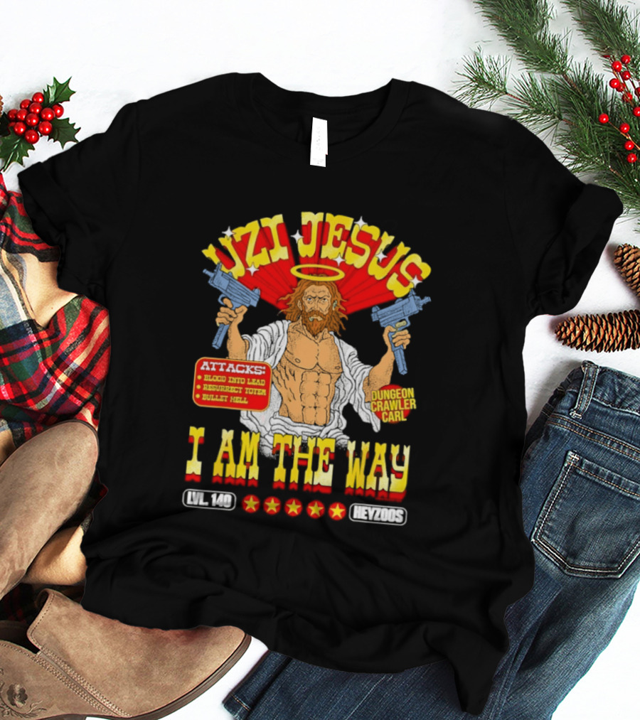 Uzi Jesus I Am The Way Dungeon Crawler Card Bullet Hell T-Shirt