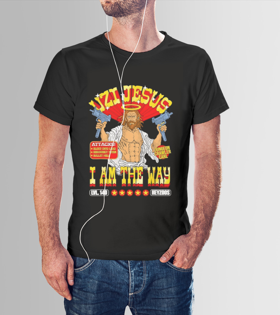 Uzi Jesus I Am The Way Dungeon Crawler Card Bullet Hell T-Shirt