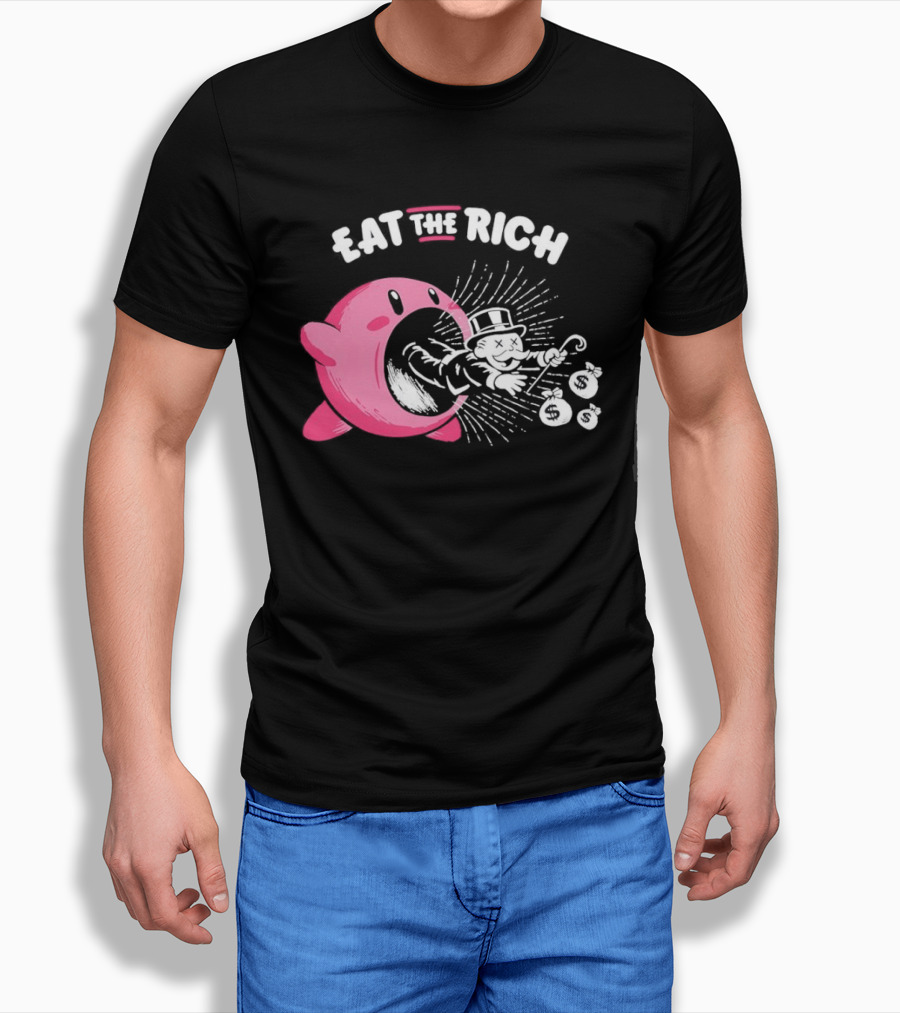 Eat The Rich Kirby Devours Rich Uncle Pennybags Dollar Signs T-Shirt