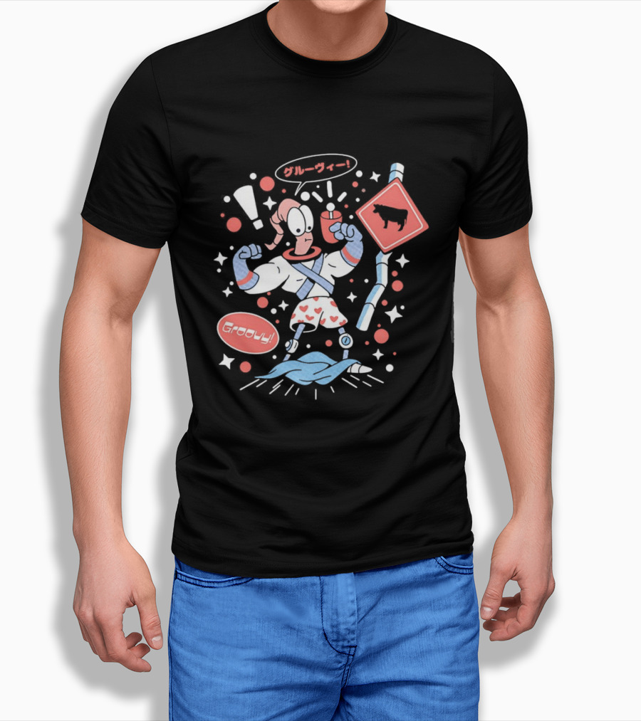 Earthworm Jim Groovy Boxer Shorts Cow Sign T-Shirt