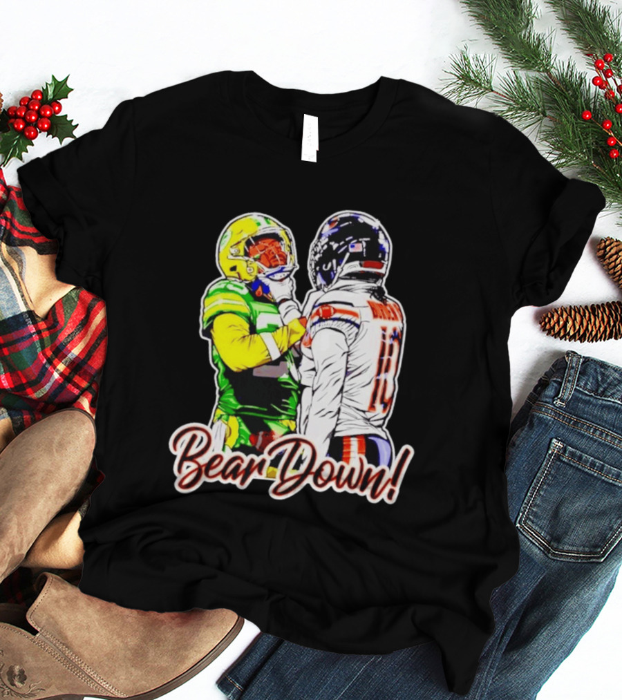 Aaron Rodgers Green Bay Packers Versus Luther Burden III Chicago Bears Bear Down Rivalry T-Shirt