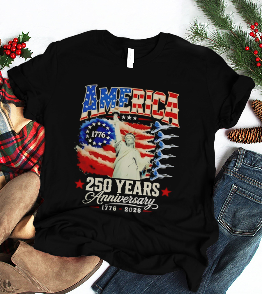 America 250 Years Anniversary 1776 2026 Statue Of Liberty Fighter Jets T-Shirt