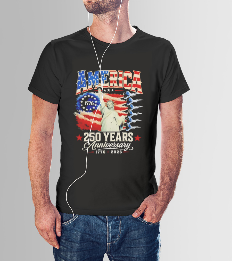 America 250 Years Anniversary 1776 2026 Statue Of Liberty Fighter Jets T-Shirt