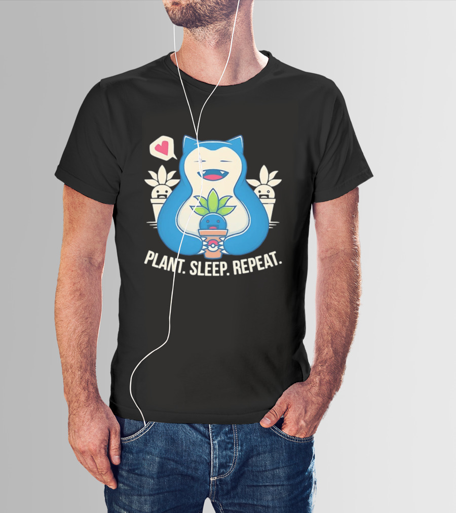 Snorlax Plant Sleep Repeat Heart Loving Plant Characters T-Shirt