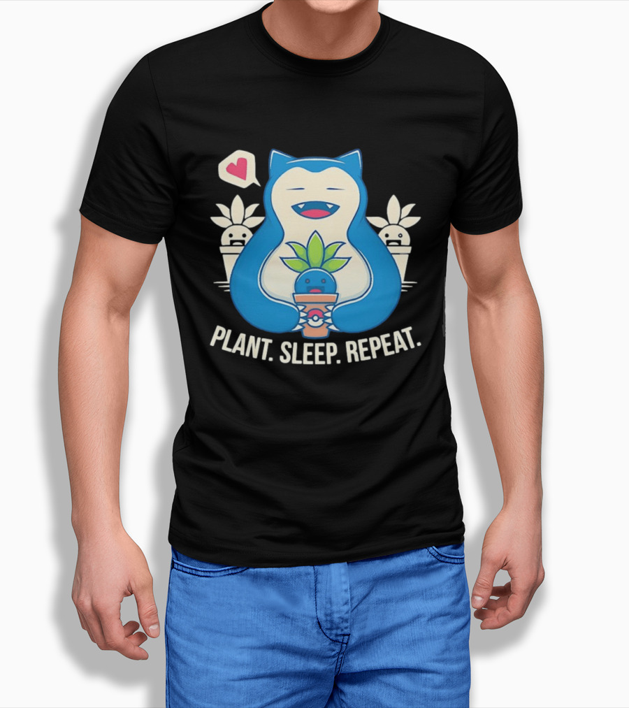 Snorlax Plant Sleep Repeat Heart Loving Plant Characters T-Shirt
