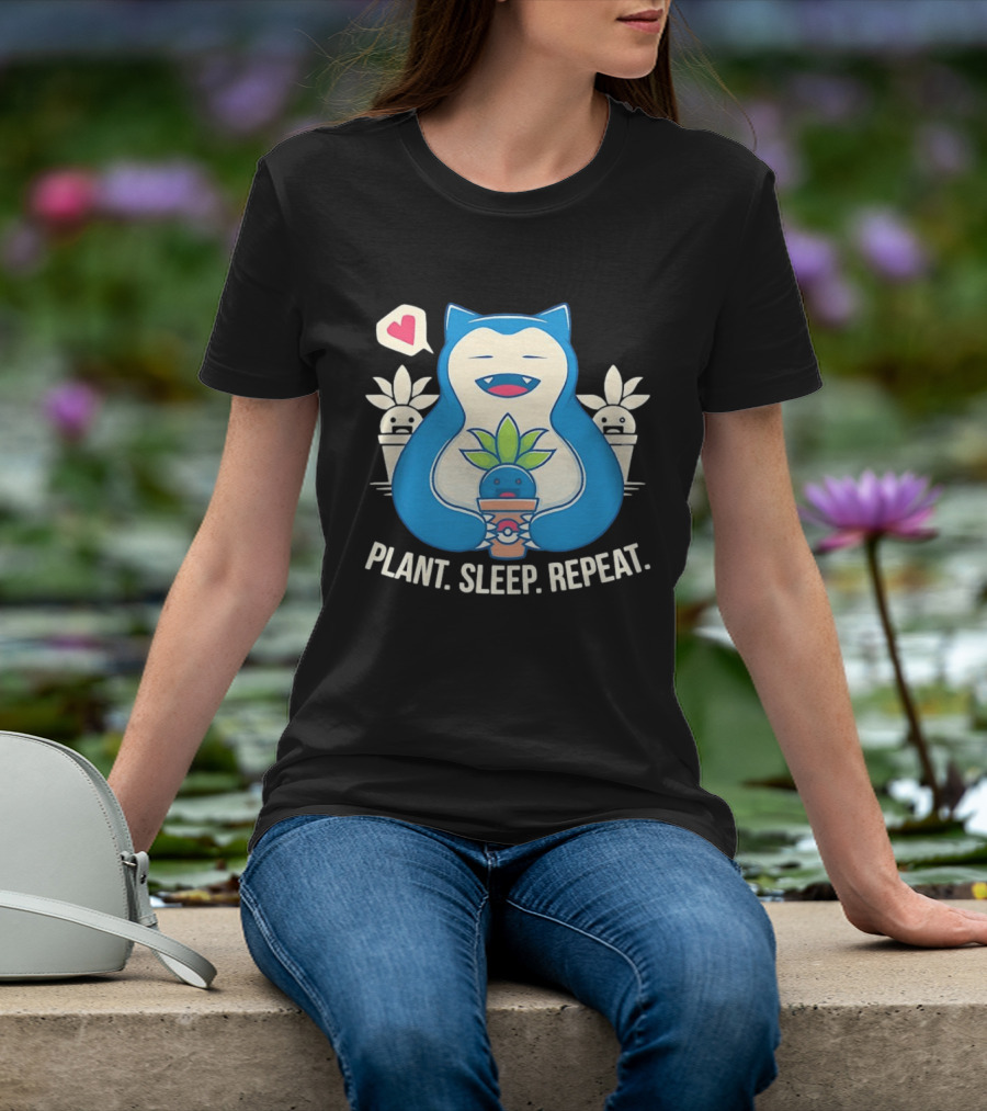 Snorlax Plant Sleep Repeat Heart Loving Plant Characters T-Shirt