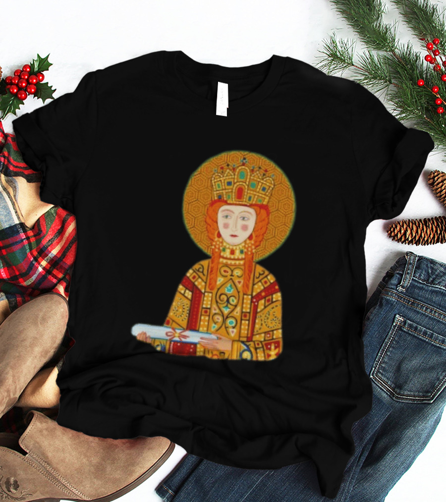 Byzantine Empress Eirene Colorful Regal Icon With Golden Crown And Scroll T-Shirt