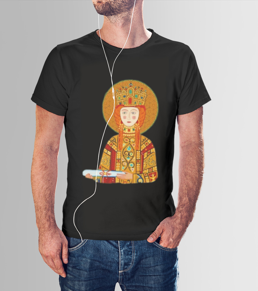 Byzantine Empress Eirene Colorful Regal Icon With Golden Crown And Scroll T-Shirt