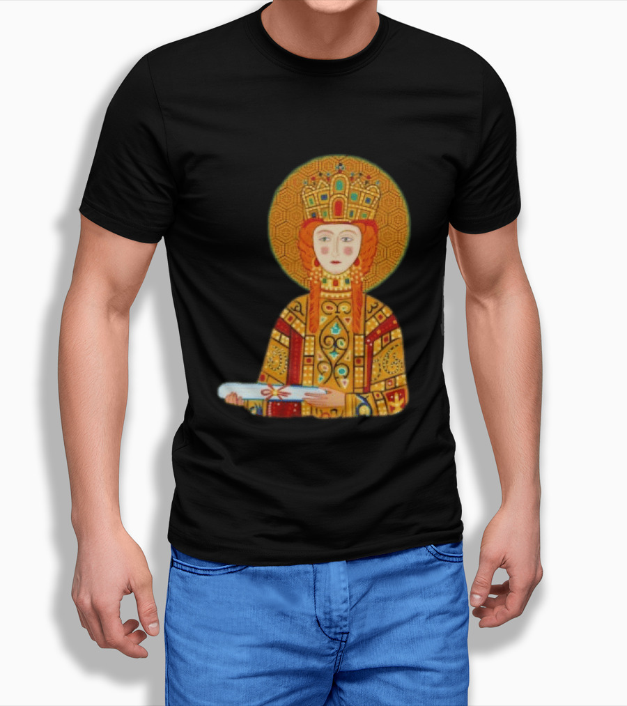 Byzantine Empress Eirene Colorful Regal Icon With Golden Crown And Scroll T-Shirt