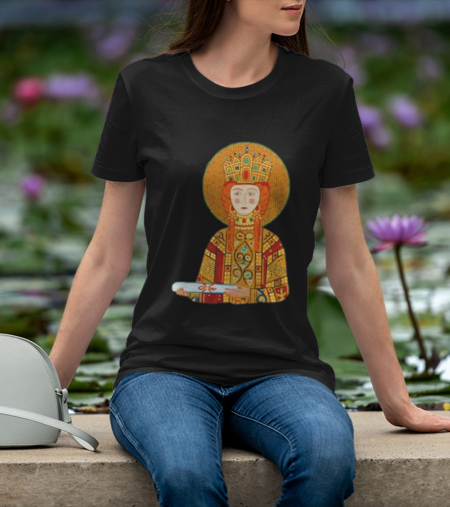 Byzantine Empress Eirene Colorful Regal Icon With Golden Crown And Scroll T-Shirt