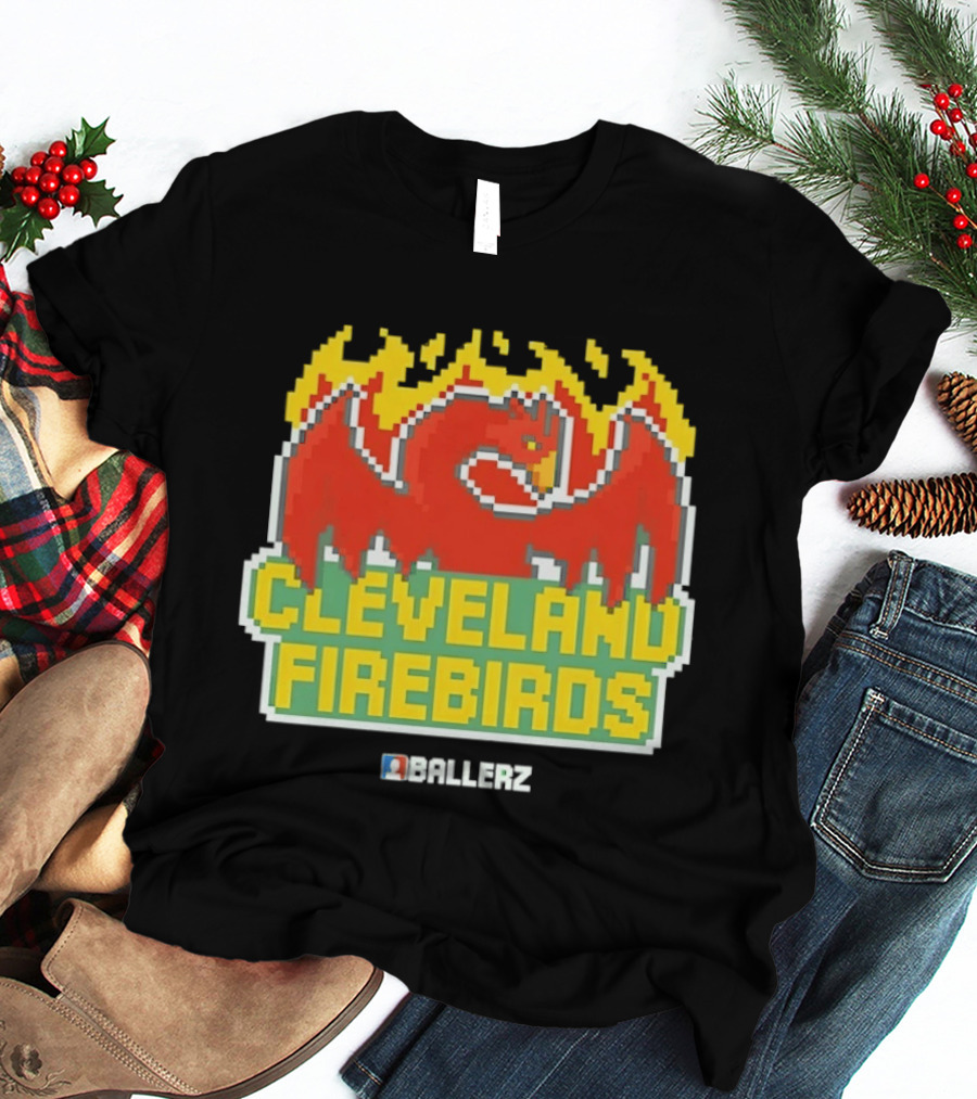 Cleveland Firebirds Ballerz Pixel Dragon Flame T-Shirt