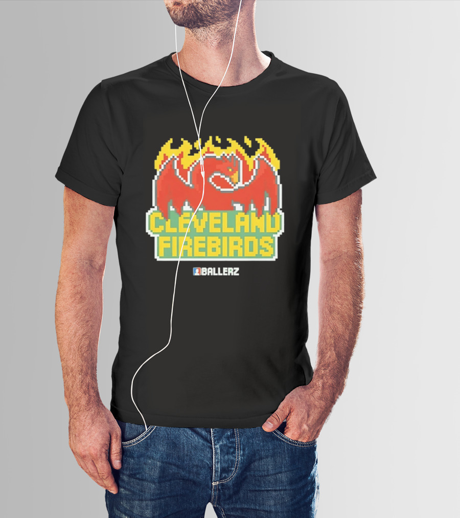 Cleveland Firebirds Ballerz Pixel Dragon Flame T-Shirt
