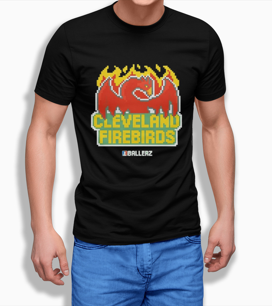 Cleveland Firebirds Ballerz Pixel Dragon Flame T-Shirt