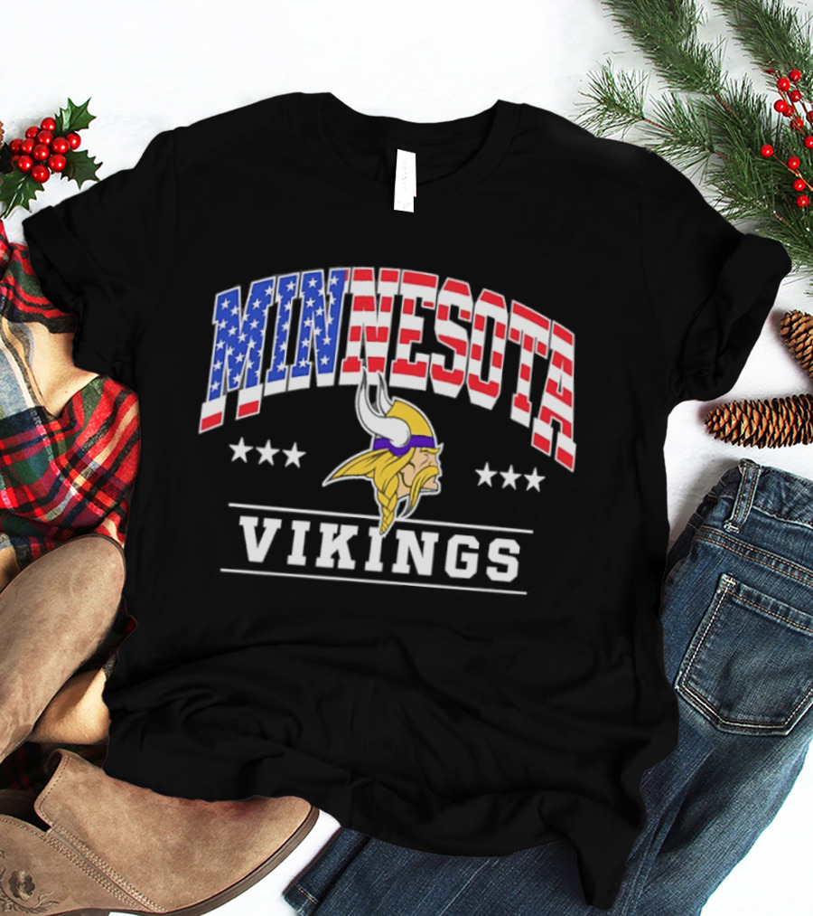 Minnesota Vikings 1776 2026 250 Years American Flag Stars T-Shirt